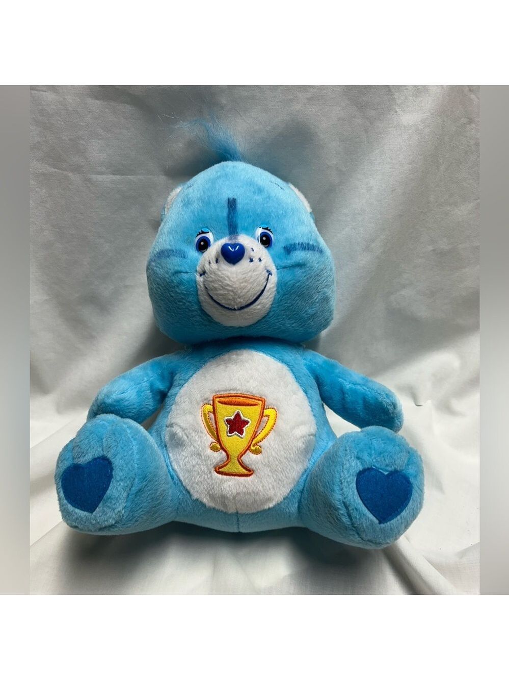 13" CARE BEARS BLUE CHAMP BEAR YELLOW TROPHY STUFFED ANIMAL PLUSH TOY 2004 Nanco